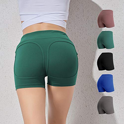 B/H Mallas de compresión de Control de Barriga,Leggings Capri elásticos para Mujer,Pantalones Cortos de Yoga para Correr de Secado rápido-A Bean Paste_XXXL