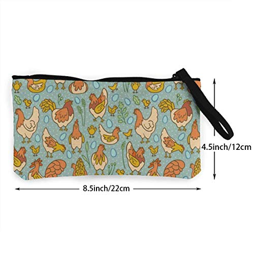 BHGYT Free Range Pollos Personalidad de Las Mujeres y niñas Moda Moda Pequeña Cartera de Monedas con Cremallera Cuadrada pequeña, Bolsa con Correa para la muñeca Bolsa de Maquillaje Tarjeta de Banco