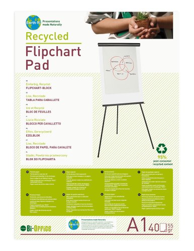 Bi-Office Earth - Bloc de Papel Reciclado para Pizarra Rotafolios, Euro, 40 Hojas por Bloc, 55 g/m², Paquete de 5 Bloques