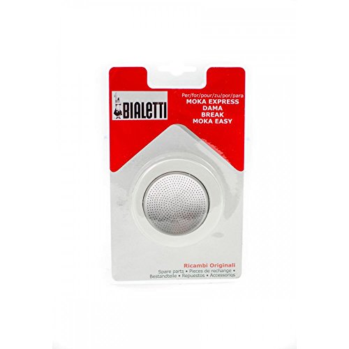 Bialetti 0800006 – Juego de 3 Juntas + Filtro para cafeteras Italianas de 12 Tazas, Metal, Color Blanco, 5 x 5 x 1 cm