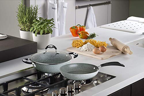 Bialetti Donatello Petra Induzione Kit de cacerolas - Kits de cacerolas (Gris, Aluminio, Petravera Plus, Azul/Acero Inoxidable, Silicona, 230 °C)