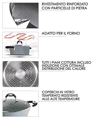 Bialetti Donatello Petra Induzione Kit de cacerolas - Kits de cacerolas (Gris, Aluminio, Petravera Plus, Azul/Acero Inoxidable, Silicona, 230 °C)