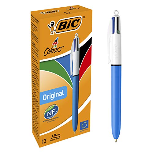 BIC 4 colores Original bolígrafos Retráctiles punta media (1,0 mm) – Caja de 12 unidades