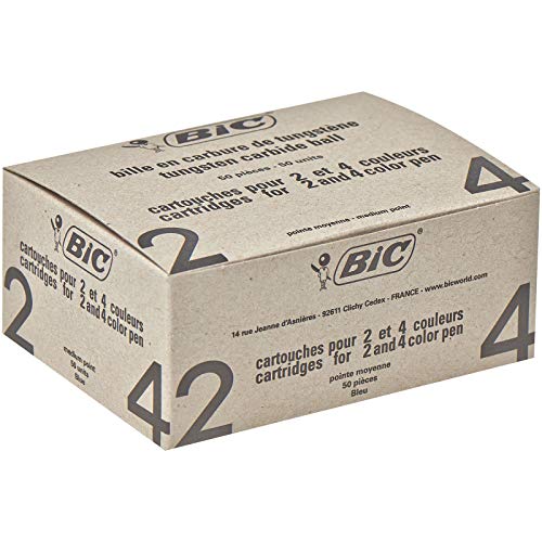 BIC 4 colores Recambios para Bolígrafo punta media (1,0 mm) - Azul, Caja de 50 unidades