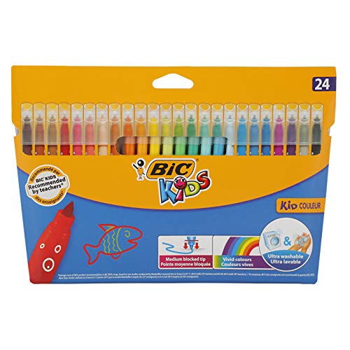 BIC Kids Kid Couleur Rotuladores Punta Media Ultralavables - Colores Surtidos, Caja de 24 Unidades
