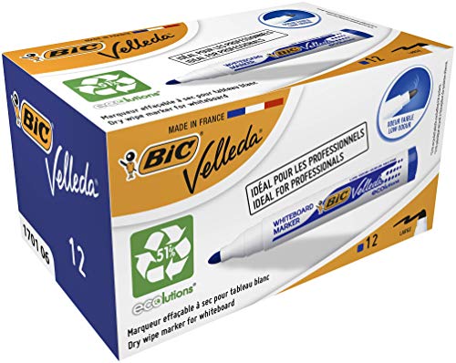 BIC Velleda 1701 ECOlutions rotuladores de Pizarra punta media - Azul, Caja de 12 unidades