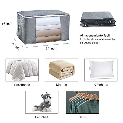 BICASLOVE Bolsa de Almacenamiento 3 Paquetesde Plegable Organizador de Gran Capacidad para Edredones, Mantas, Ropa Organizador de Asa Reforzada con Cremallera Robusta,Gris