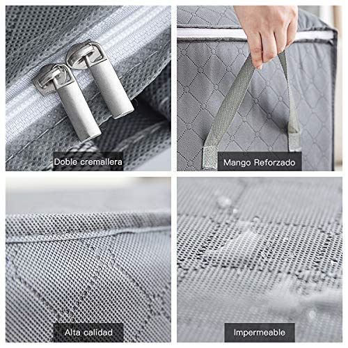 BICASLOVE Bolsa de Almacenamiento 3 Paquetesde Plegable Organizador de Gran Capacidad para Edredones, Mantas, Ropa Organizador de Asa Reforzada con Cremallera Robusta,Gris