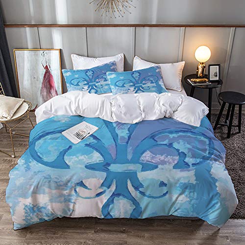 Big horn deer 3 Piezas Bedding Juego de Funda de Edredón,Decoración de la Flor de lis, ilustración de la Flor de Lirio como el Emblema de la n,Funda Nórdica Microfibra - Suaves y cómodas,240 x 260cm