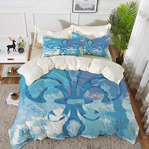 Big horn deer 3 Piezas Bedding Juego de Funda de Edredón,Decoración de la Flor de lis, ilustración de la Flor de Lirio como el Emblema de la n,Funda Nórdica Microfibra - Suaves y cómodas,240 x 260cm