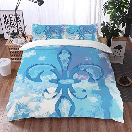 Big horn deer 3 Piezas Bedding Juego de Funda de Edredón,Decoración de la Flor de lis, ilustración de la Flor de Lirio como el Emblema de la n,Funda Nórdica Microfibra - Suaves y cómodas,240 x 260cm