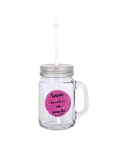BigBuy Cooking Jarra Con Tapa Y Pajita Smile 450 Ml