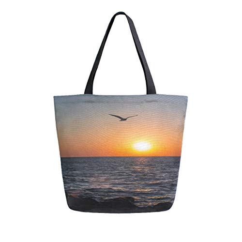 BIGJOKE - Bolso de lona para mujer, diseño de pájaros, color azul