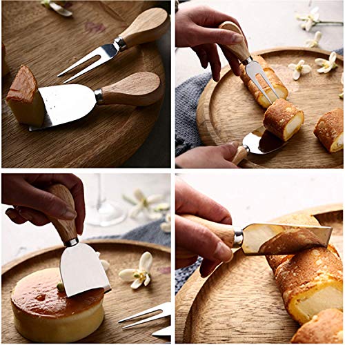 Bigpea Juego de Cuchillo para Queso-6 Piezas Cuchillos para Queso con Manejar de Madera de Bambú Acero Inoxidable, Cortador Queso Cortador Queso para Plato CharcuteríA y Juego Cubierto