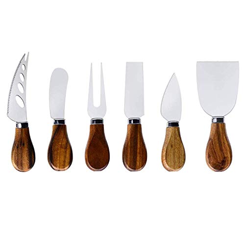 Bigpea Juego de Cuchillo para Queso-6 Piezas Cuchillos para Queso con Manejar de Madera de Bambú Acero Inoxidable, Cortador Queso Cortador Queso para Plato CharcuteríA y Juego Cubierto