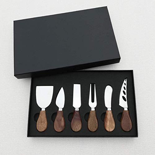 Bigpea Juego de Cuchillo para Queso-6 Piezas Cuchillos para Queso con Manejar de Madera de Bambú Acero Inoxidable, Cortador Queso Cortador Queso para Plato CharcuteríA y Juego Cubierto