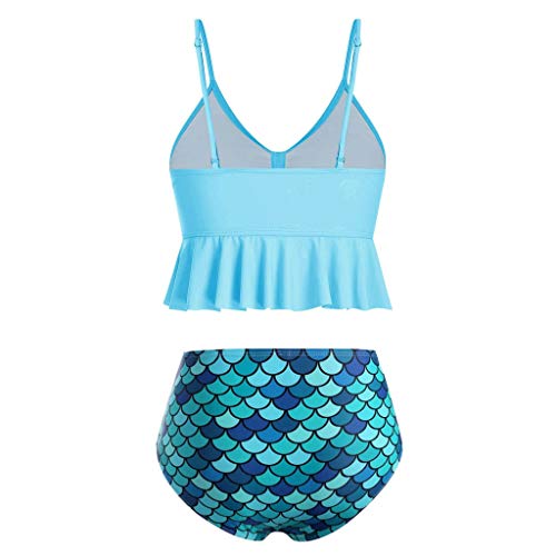 Bikinis Mujer 2019 Push Up Sexy Cintura Alta Volantes Dividido Bañores Estampado pez con Relleno Sujetador Tops y Braguitas Ropa de Playa Belleza vikinis riou