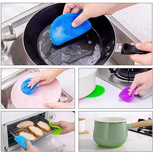 Biluer Cepillo de Limpieza Multifuncional, 8PCS Esponja de Silicona Cepillo de Cocina and 3 Pares Zapatillas de Microfibra Fregona Zapatos para Cocina Hogar Lavavajillas Descontaminación