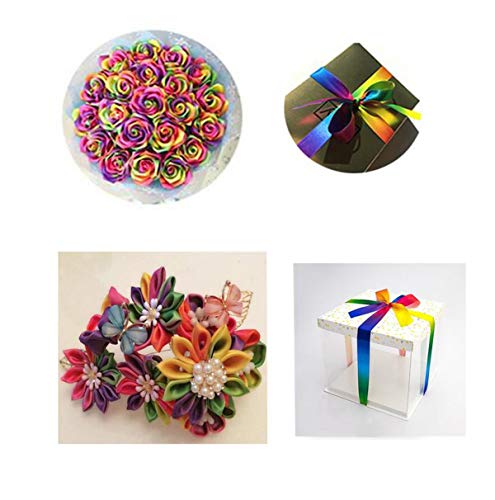 Biluer Cinta Arcoiris Cinta De Raso Decorativa Cinta De Raso 45.7 m x 9 mm Poliéster Cinta De Satén para Regalo Decoración de Cinta Fiesta Boda Navidad