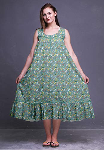 Bimba Polvo Azul del Trullo Mariposas Raya, Punto y Colorido camisón de algodón Estampado para Mujer Vestido sin Mangas Vestido Maxi Vestido XX-Large
