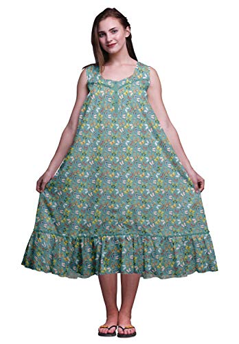 Bimba Polvo Azul del Trullo Mariposas Raya, Punto y Colorido camisón de algodón Estampado para Mujer Vestido sin Mangas Vestido Maxi Vestido XX-Large