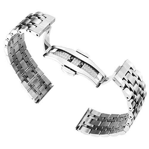 BINLUN - Correa de reloj en acero inoxidable en 6 colores (oro, plata, negro, oro rosa, tono dorado, tono oro rosa), 17 tamaños (10 mm – 26 mm)