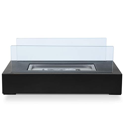 Biochimenea - con Quemador de Acero Inoxidable, Paneles de Vidrio, Apagador de Llama, Base Rectangular de Color Negro, 35x18,2x14,6cm - Chimenea de Bioetanol