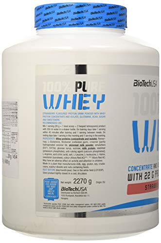 BioTech 100% Pure Whey Proteínas de Suero de Leche, Sabor Fresa - 2270 gr