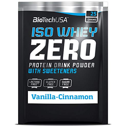 BioTech USA Iso Whey Zero 1 x 25g bolsa - Rollo de canela y vainilla + pegatinas Bodybuilder - adquirible 100% Whey, polvo aislado