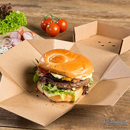 BIOZOYG 100x Burger-Box con Tapa Plegable I Bio cartón compostables Embalaje para Hamburguesa cartón Kraft con Agujero I Estable para Embalaje To Go cartón marrón 13x13x10cm, Cuadrado