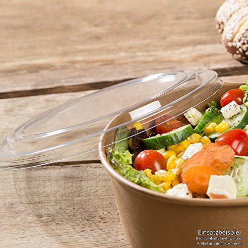 BIOZOYG 50x Tapas Desechables para envasar ensaladeras 1000 ml I Tapa plástica desechable y sostenible con 50% Pet Reciclado Ø 18.4 cm Redonda reciclable Transparente