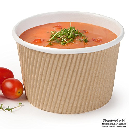 BIOZOYG Bio Vaso de Sopa desechable vajilla To Go de un Solo Uso cartón Kraft con Rifles Revestimiento Interior de PLA Blanco/marrón, pelada I 25 Copas biodegradables 375 ml