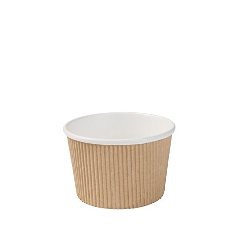 BIOZOYG Bio Vaso de Sopa desechable vajilla To Go de un Solo Uso cartón Kraft con Rifles Revestimiento Interior de PLA Blanco/marrón, pelada I 25 Copas biodegradables 375 ml