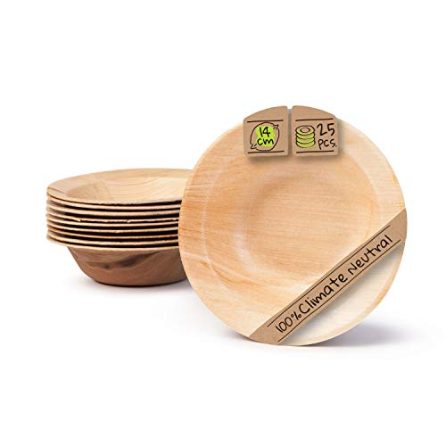 BIOZOYG Palmware Plato de Snack Profunda I Profundo 14 cm 25 Piezas Platos vajilla de Hojas de Palma Ensaladera de Pasta I vajillas Desechables compostable Biodegradable