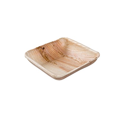 BIOZOYG Set Cuencos Snacks I 25 Piezas orgánicas Desechables Cuadrados 80ml, 8x8cm I Party vajilla compostable, Biodegradable I Hojas Palma vajilla desechable para Fingerfood Dips degustación Buffet