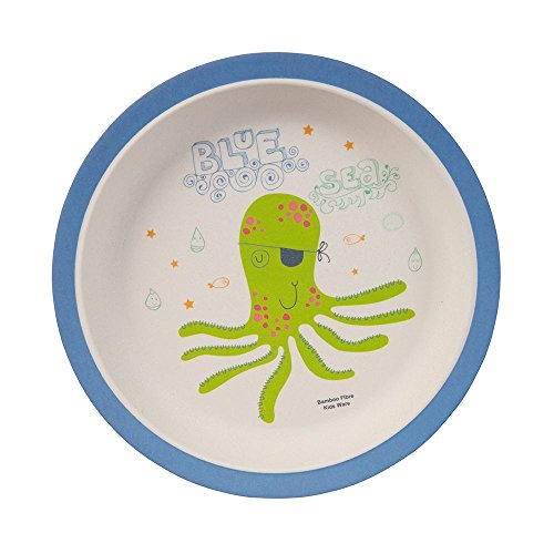 BIOZOYG Set vajilla Infantil de bambú sin bpa 5 Piezas I Motivo Pulpo I Servicio de Mesa cubertería para niños Tazón Vaso de Beber Plato para niños I Reciclaje de Material Natural
