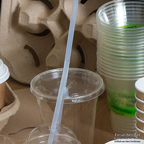 BIOZOYG Tapa de plástica PLA orgánica Vaso To Go I Tapa Plana para Taza de I Ø 97mm con Agujero para Paja i 50 Pedazo Tapa de la Bebida Transparente 100% Biodegradable, compostables