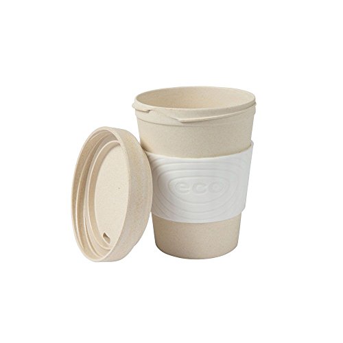 BIOZOYG Taza de café de bambú sustentable Libre de BPA con Tapa y Agarre de Silicona I Taza de Bebida Caliente Taza de té, Taza de Cacao, Taza orgánica portátil I Blanco 300 ml