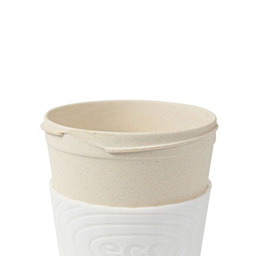 BIOZOYG Taza de café de bambú sustentable Libre de BPA con Tapa y Agarre de Silicona I Taza de Bebida Caliente Taza de té, Taza de Cacao, Taza orgánica portátil I Blanco 300 ml