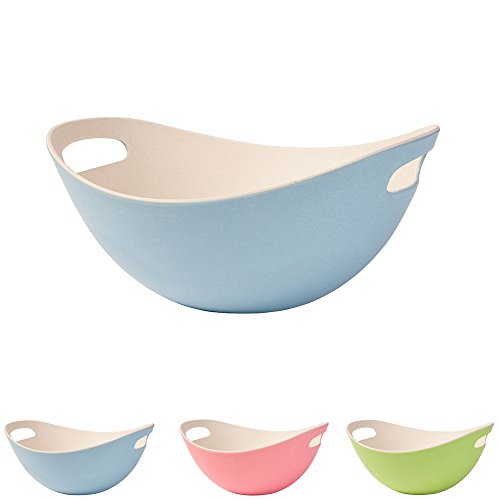 BIOZOYG Vajilla de bambú ensaladera con Asas I tazón de Muesli Ensaladera platillo de Frutas Reutilizable, Respetuoso con el Medio Ambiente, sin BPA I Cuenco de bambú Oval 25,5 cm Azul Blanco