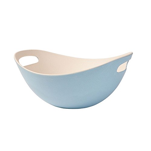 BIOZOYG Vajilla de bambú ensaladera con Asas I tazón de Muesli Ensaladera platillo de Frutas Reutilizable, Respetuoso con el Medio Ambiente, sin BPA I Cuenco de bambú Oval 25,5 cm Azul Blanco