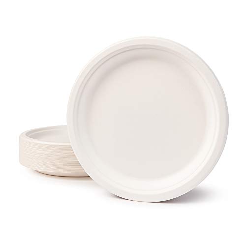 BIOZOYG Vajilla ecológica de bagazo desechable I 50 Piezas Platos de caña de azúcar Blanca Redondo blanqueada 26 cm I Vajilla Desechable Bio Plato de Comer Plato de Fiesta
