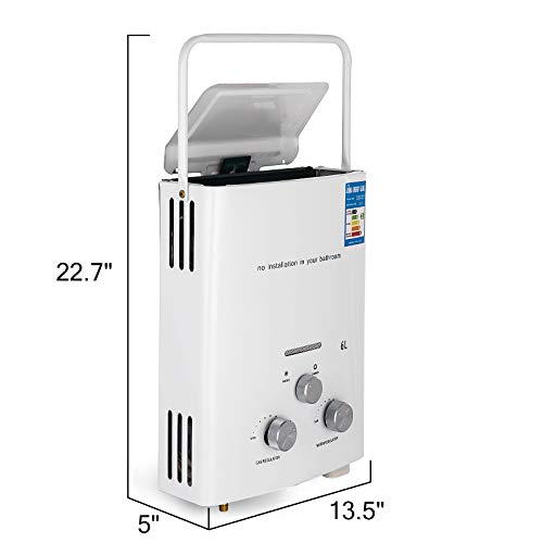 Bisujerro 6L Calentador de Agua Portátil LPG Calentador de Agua sin Tanque 12kw Calentador de Agua Eléctrico Calentador de Agua Instantáneo de Gas Butano