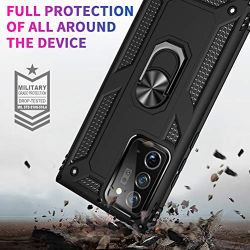 Biteri Rugged - Carcasa para Samsung Galaxy Note 20 Ultra 5G, compatible con Samsung Note 20 Ultra 5G, con 2 cristales blindados, Slim Armor resistente a los golpes, con soporte (negro)