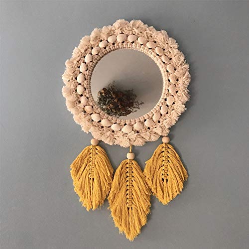 BJYX Macrame Espejo de Pared Tapiz Ronda de Boho del hogar nórdicos baño Espejos for Maquillaje Decoración Colgante (Color
