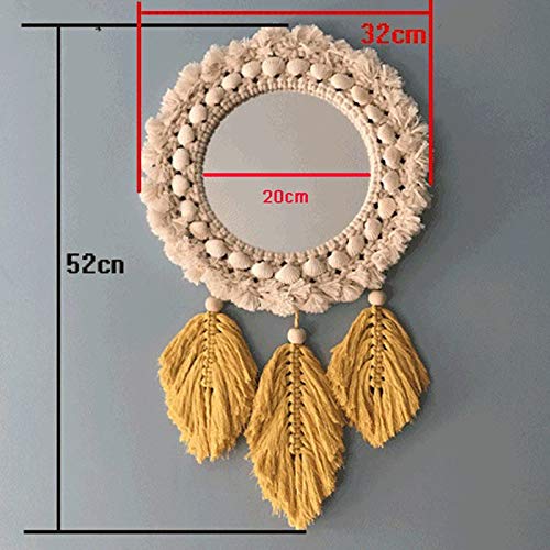 BJYX Macrame Espejo de Pared Tapiz Ronda de Boho del hogar nórdicos baño Espejos for Maquillaje Decoración Colgante (Color