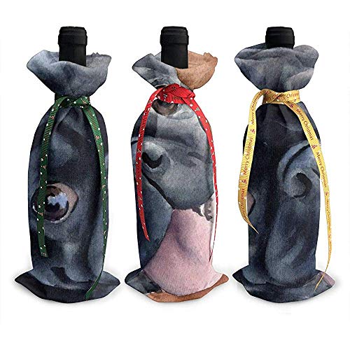 BK Creativity Christmas Wine Cover,Pintura Característica del Perro Negro Lindo del Barro Amasado 3Pcs Bolsas De La Botella De Vino Decoración De La Barra del Hotel
