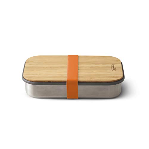 BLACK + BLUM Caja para sándwiches de Acero Inoxidable y bambú Natural, Color Negro y Azul, Acero Inoxidable, Naranja, Small