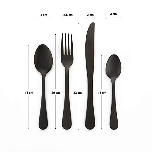 Black Velvet Studio Juego Cubiertos 4 en Acero Inoxidable Color Negro Mate – Pack Set de Cubertería Cuchara Tenedor Cuchillo - Estilo de Líneas Rectas – Vintage Moderno Retro Viking 21 * 25cm.