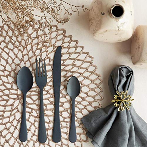 Black Velvet Studio Juego Cubiertos 4 en Acero Inoxidable Color Negro Mate – Pack Set de Cubertería Cuchara Tenedor Cuchillo - Estilo de Líneas Rectas – Vintage Moderno Retro Viking 21 * 25cm.